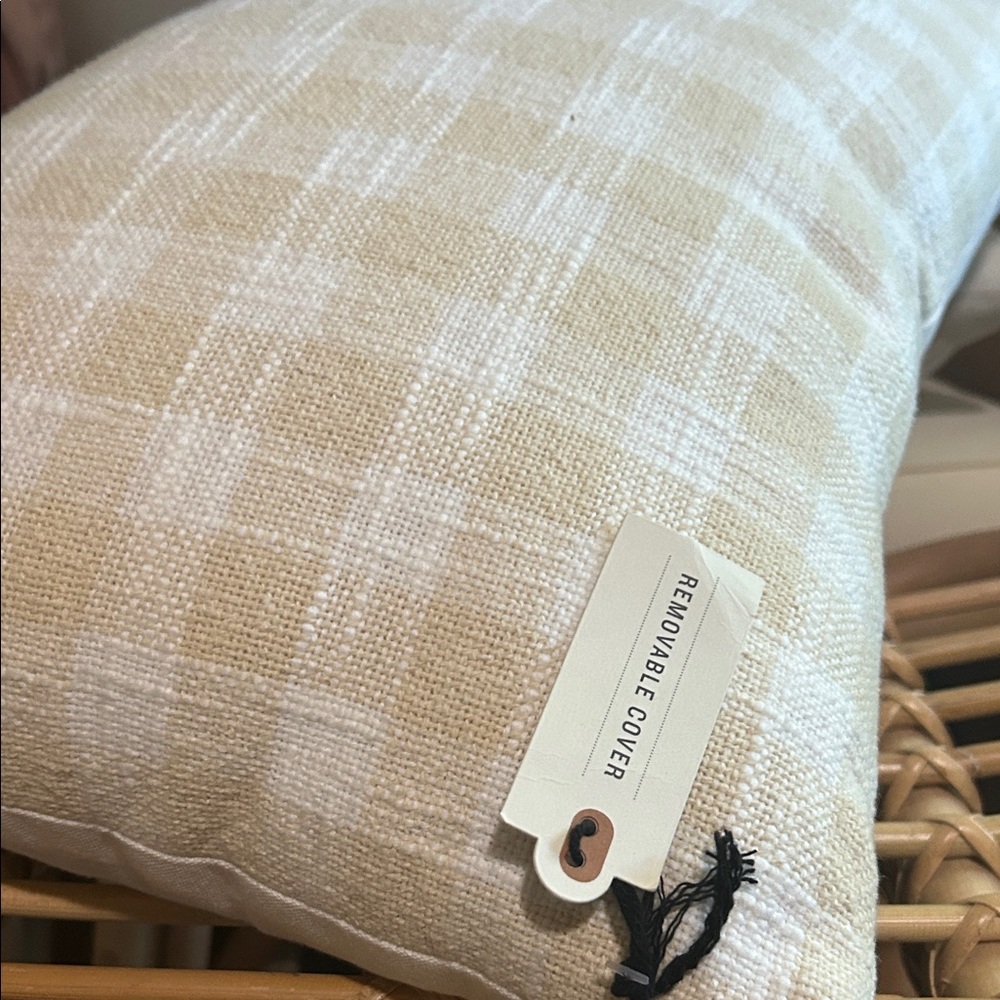 Hearth & Hand Cream and Tan Plaid Accent Pillow. 14” x 20” - Picture 4 of 6
